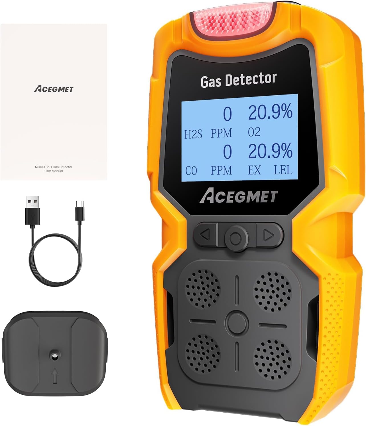 ACEGMET Gas Detector, 4 Gas Monitor Multiple Indicator (Vibration, Audible, Visual) H2S, O2, CO and LEL 4 Gas Monitor Personal Rechargeable 4 Gas Meter, for Work, Home, Black-image-25