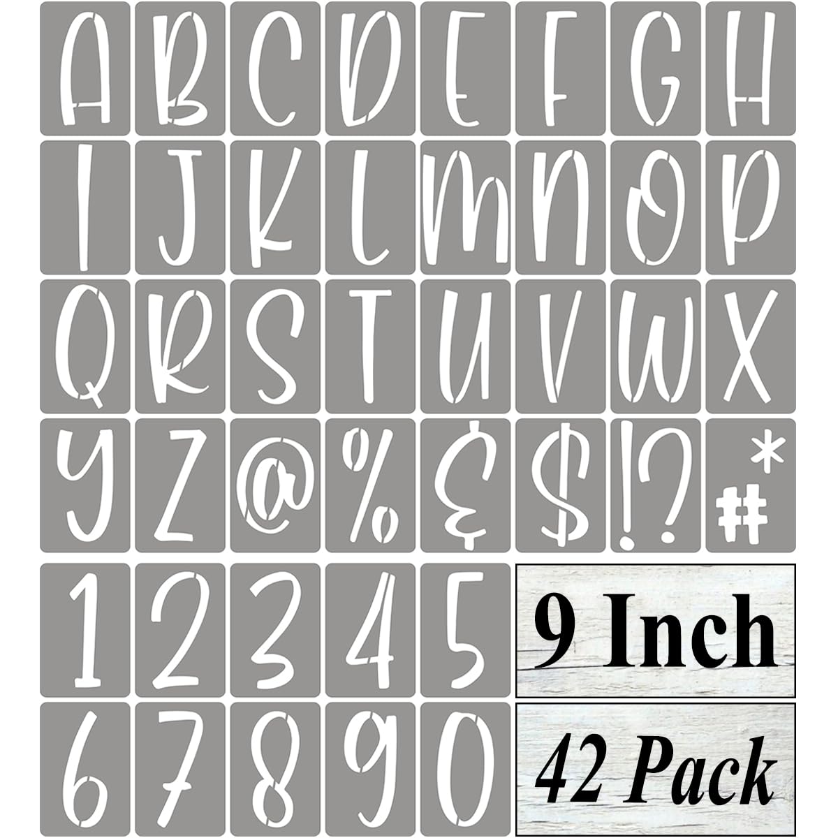 9 Inch Alphabet Letter Stencils for Painting - 42 Pack Letter and Number Stencil Templates with Signs for Painting on Wood, Reusable Letters and