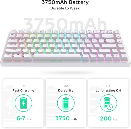 Miniatura 8 de RK ROYAL KLUDGE RK84 80% RGB Triple Modo BT5.02.4GTeclado mecánico con intercambio rápido, teclado inalámbrico de 84 teclas, Bluetooth para juegos,