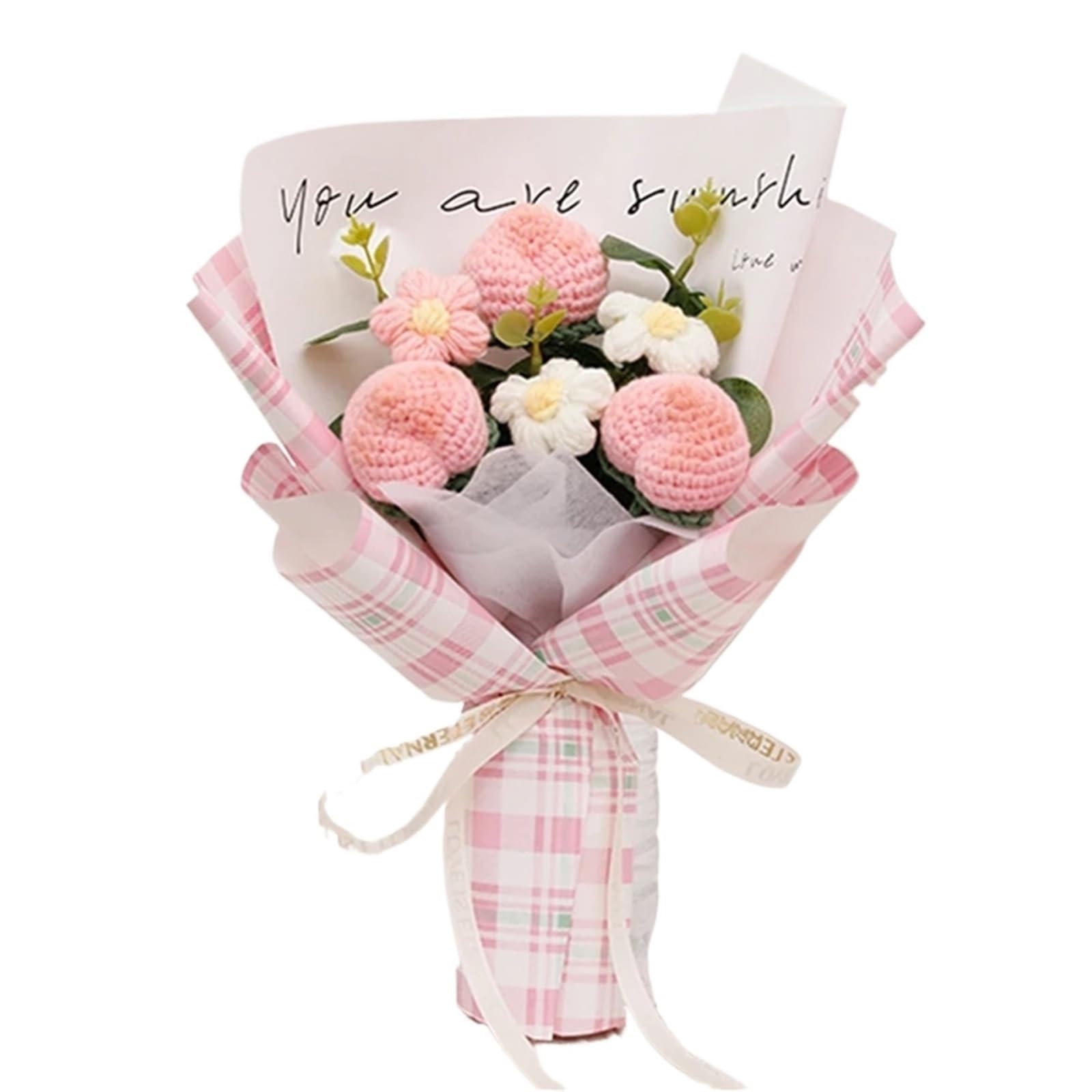 ENWWCH Crochet Bouquet Hand-knitted Sunflower Creative Finished Artificial Fruit Flower For Home(Color1)
