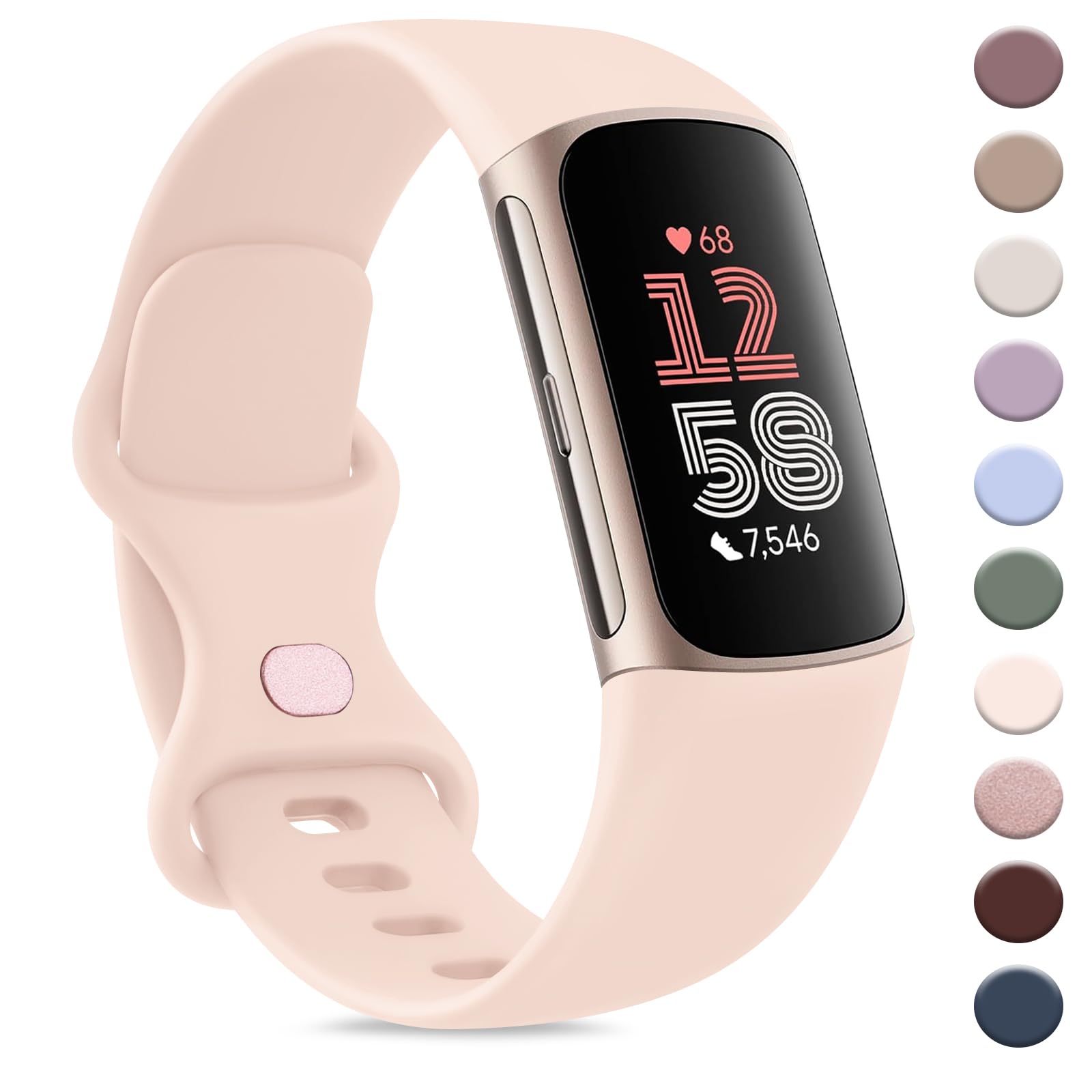 AK Sport Band Compatible with Fitbit Charge 6 / 5 Bands, Classic Soft Replacement Straps Wristbands for Fitbit Charge 6 / 5 Advanced Fitness & Health Tracker (Light Pink, 7.3 inches)