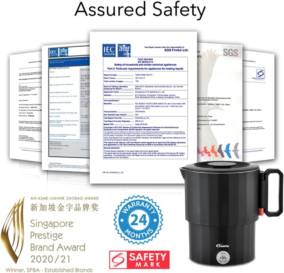 Image showing various safety certifications and a '24 MONTHS WARRANTY' badge, indicating product safety and warranty coverage.