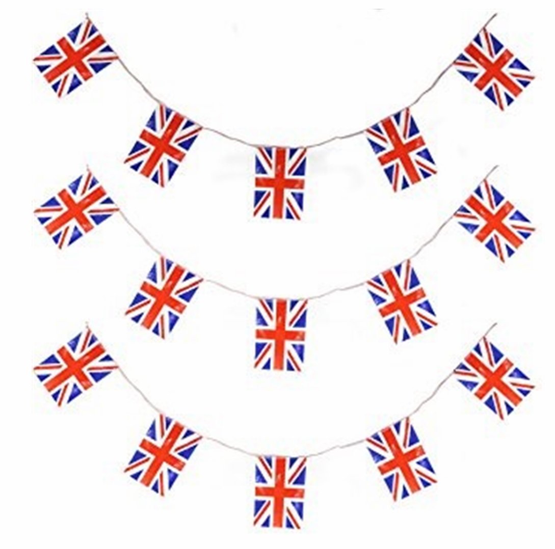 GB PENNANT BUNTING UNION JACK BRITISH GREAT BRITAIN PVC 33FT 66FT 100FT FLAG ALL WEATHER UPVC PARTY (10M/33FT)