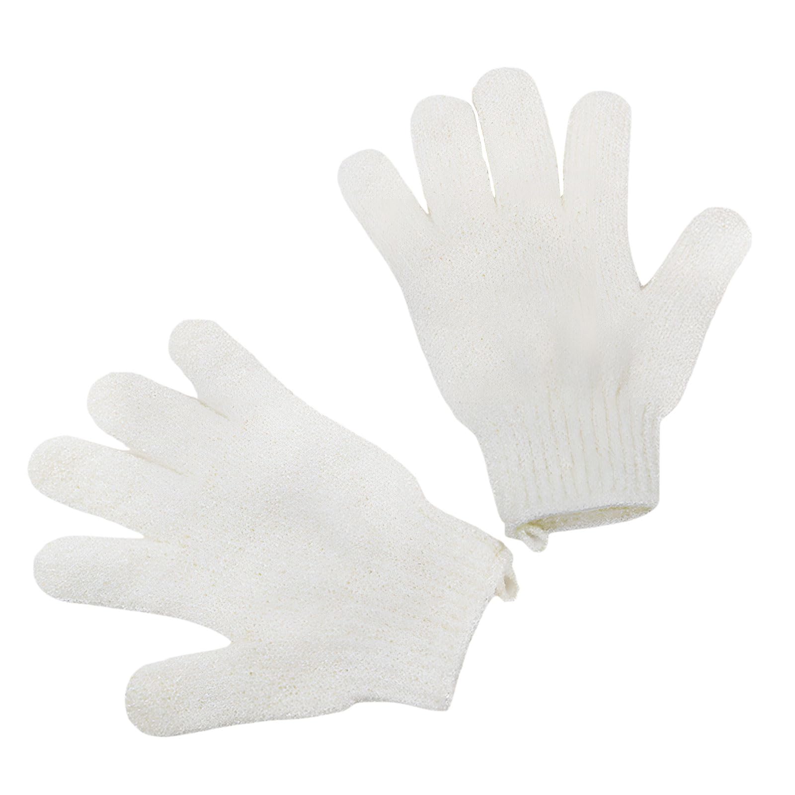 2Pcs Exfoliating Gloves - Bamboo Shower Gloves - Bath and Body Exfoliator Mitts - Scrubs Away Ingrown Hair and Dead Skin - for Shower, Spa, Massage and Dead Skin Cell Remover Loofah - White