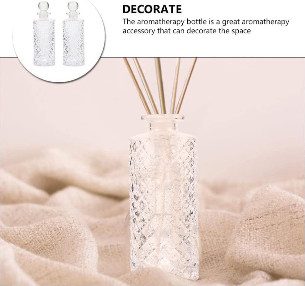 Healifty 2pcs Transparent Aromatherapy Bottles Empty Perfume Bottle Glass Containers for Reed Diffuser Essential Oil Storage Home D Cor Shelf Tabletop Dressing Table Display image 2