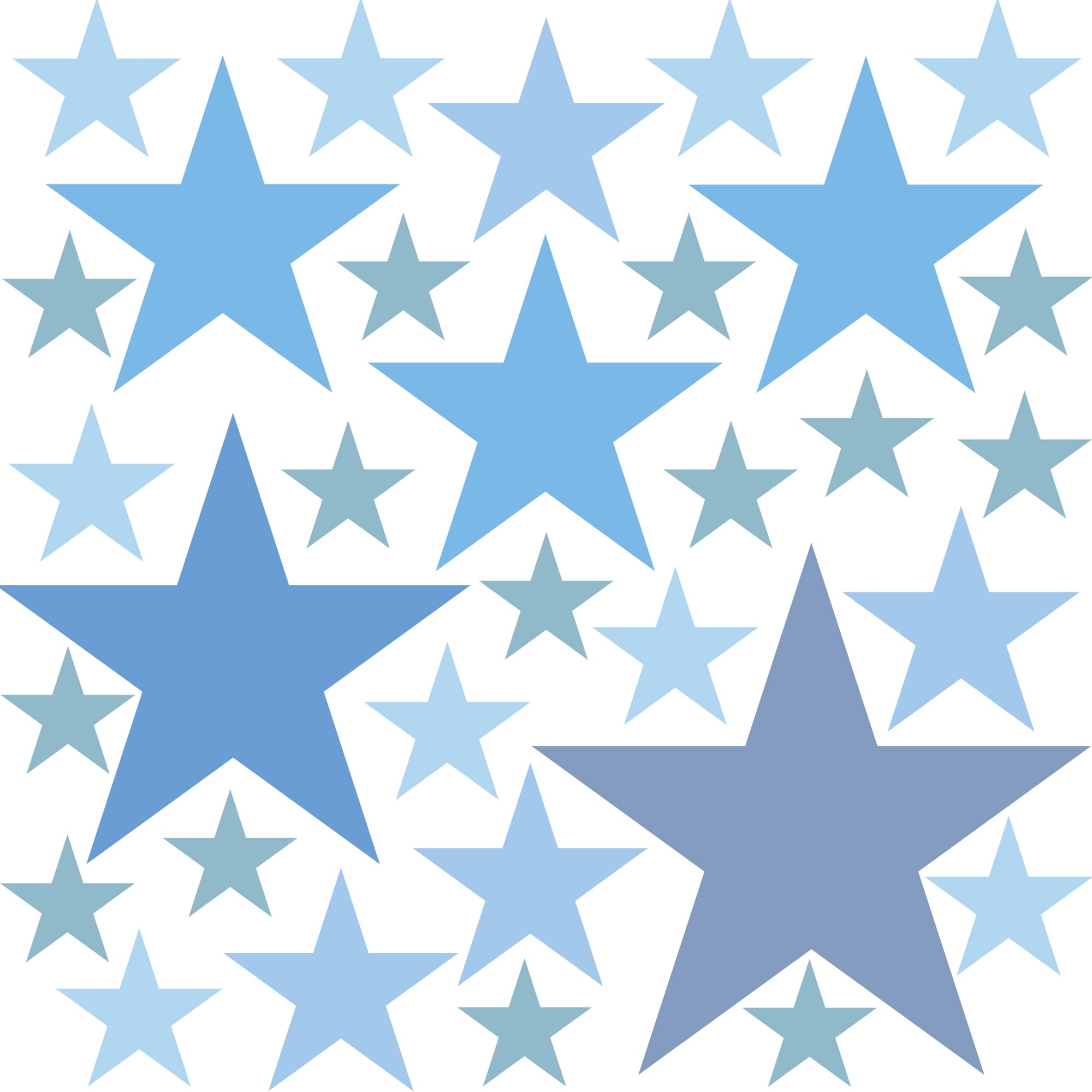 Premyo Girls Pastell Blue Set Of 32 Stars Wall Stickers Kids - Nursery Decor Easy To Apply - Decals For Bedrooms For Boys