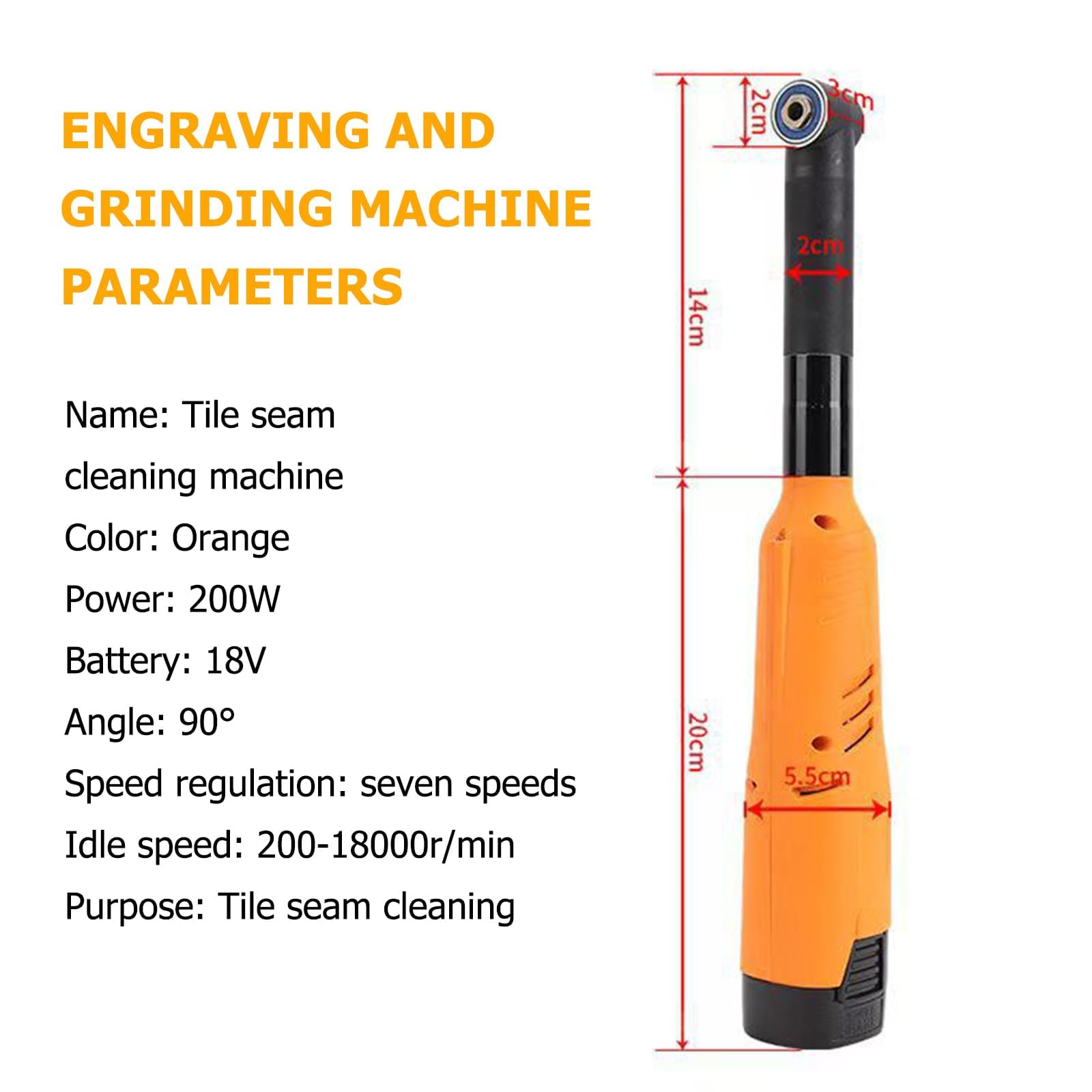 Máquina Limpiadora De Juntas De Baldosas De 200 W, Máquina Para Unir Baldosas Cerámicas Con 7 Velocidades Ajustables, Ángulo De 90°, Velocidad De Ralentí De 200-18000 R/min, Para La Limpieza De Juntas