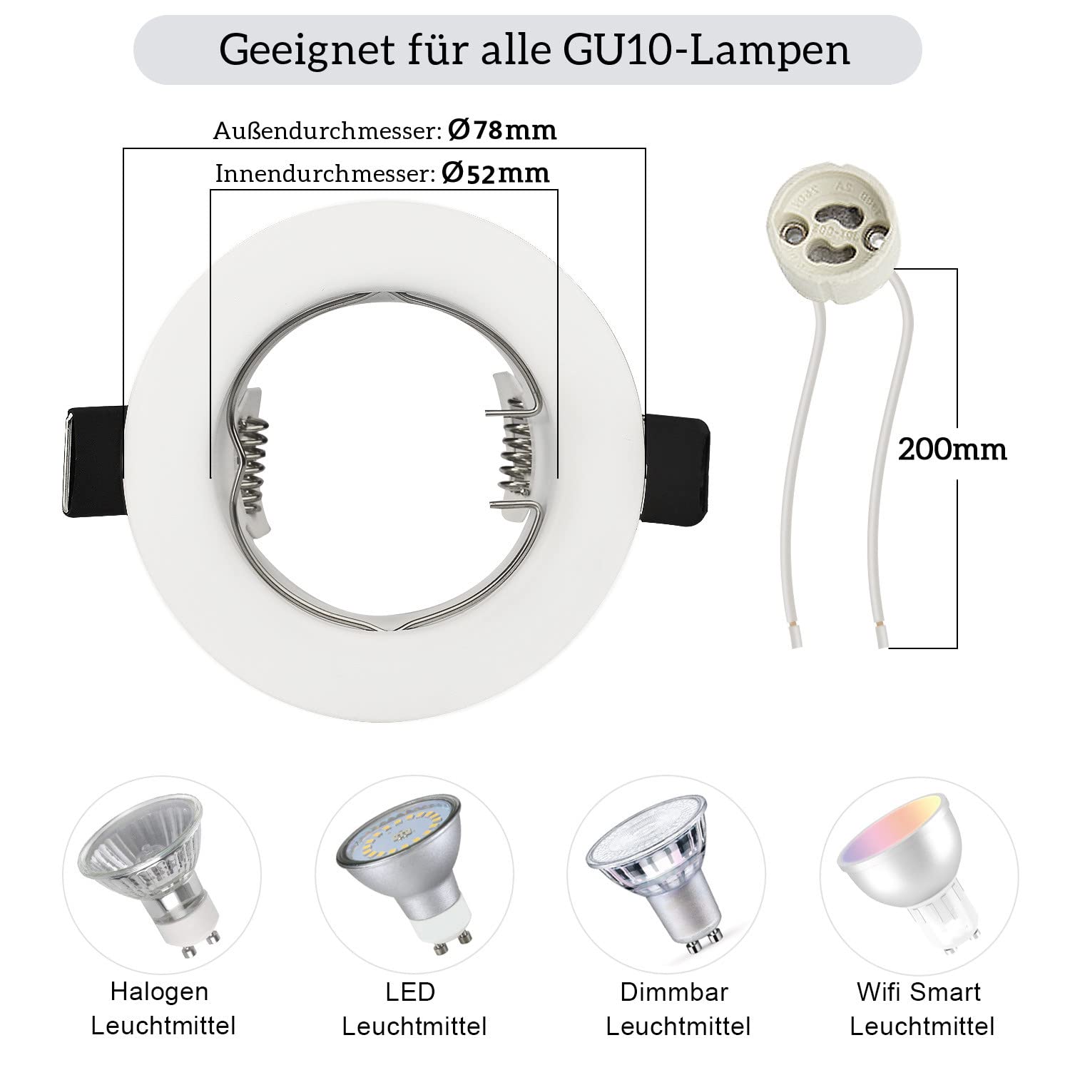 HiBay LED Einbaustrahler 230V Set GU10 Deckenspots Rund Weiß Einbauspot Rahmen 68mm Inkl. GU10 Fassung für LED oder Glühbirne 30er Set | Einbauspot Rahmen Inkl. GU10 Fassung für LED oder Glühbirne für Wohnzimmer Schlafzimmer Küche Flur Büro