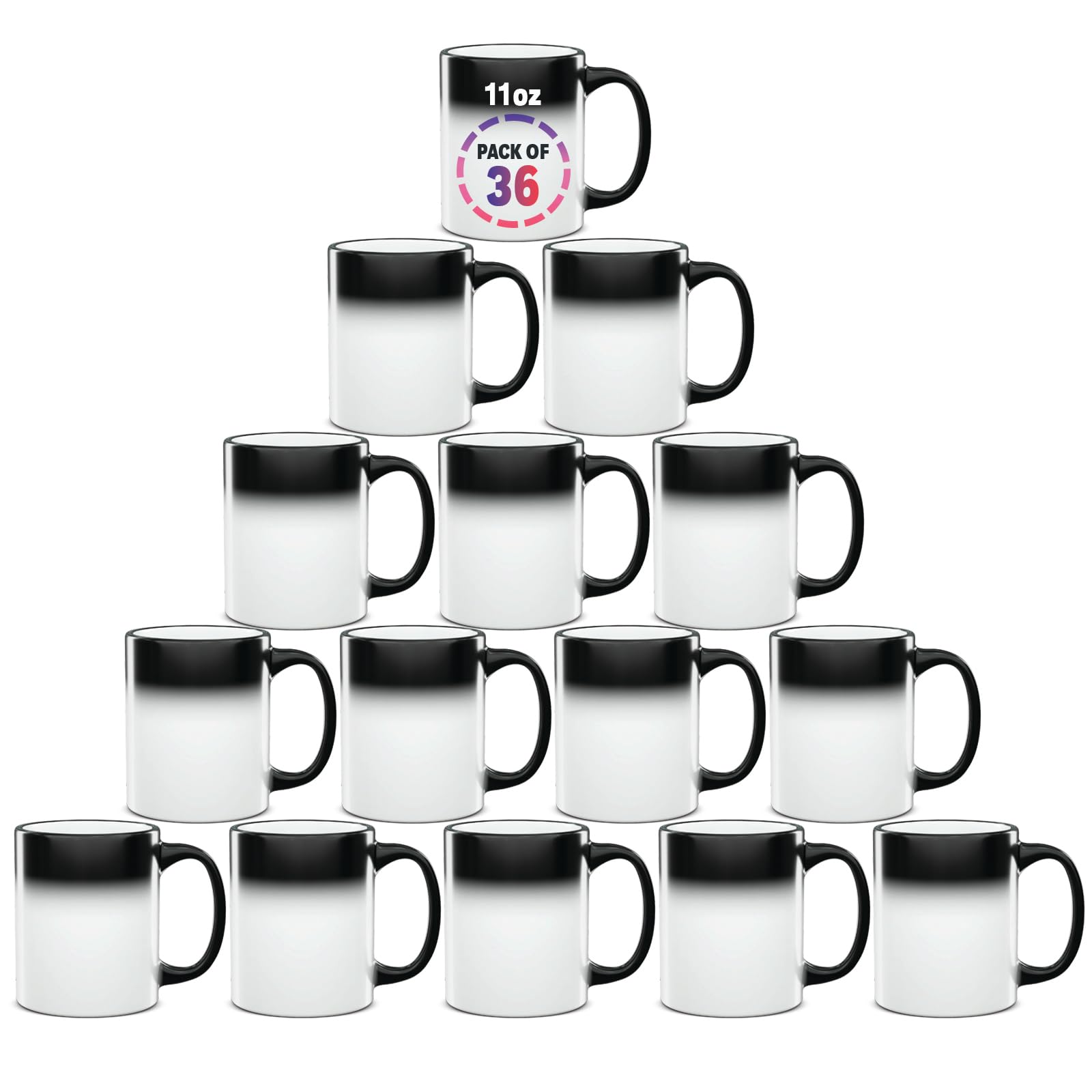11oz Sublimation Blank Ceramic Coffee Mugs Case of 36 Ideal for Crafts and Printing 11oz Sublimation Ceramic Blank Coffee Cups (Black Magic Mug, Pack of 36)