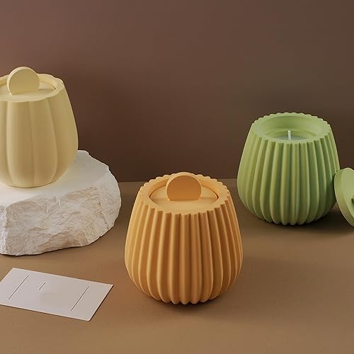 Miniatura 3 de Caja de almacenamiento con tapas, juego de moldes de silicona para tarros de velas, moldes creativos para ollas, rayas redondas de hormigón con tapa