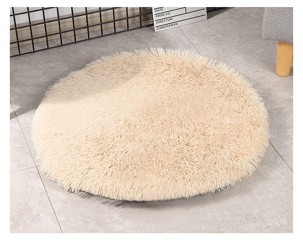 DAIHAN Soft & Warm Dog mats, Kennel mats, Winter Warm Fluffy Pet Blankets litter mats Cat mats Round Plush Mattress Cushion Pad Sleeping Bed Mat for Crate Khaki 80cm