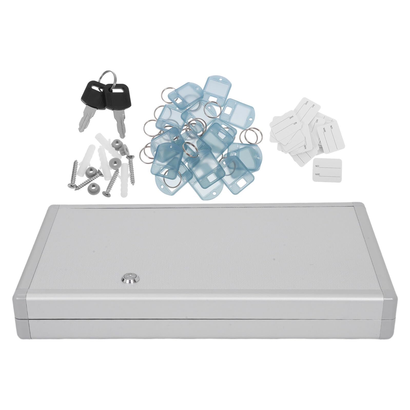 Armoire à Clés Murale Verrouillable pour 48 Clés, Crochets et Étiquettes | Alliage D'aluminium, Mdf et Abs, Boîtier Argenté, pour Entrées D'appartement et Usage Intérieur
