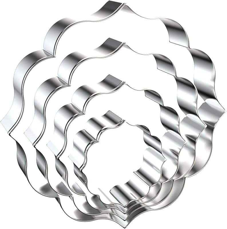 Circle Plaque Cookie Cutter Set Extra Large - 5 inch, 4 inch, 3 inch, 2 inch - 4 Piece Round Fancy Plaque Frame Cookie Cutters Shapes Molds - Stainless Steel