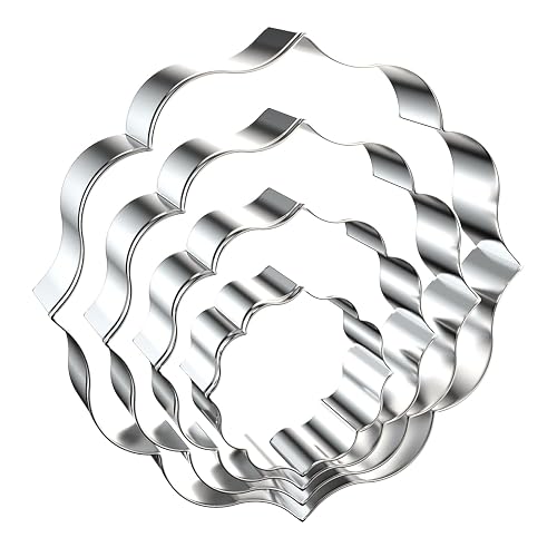 Circle Plaque Cookie Cutter Set Extra Large - 5 inch, 4 inch, 3 inch, 2 inch - 4 Piece Round Fancy Plaque Frame Cookie Cutters Shapes Molds - Stainless Steel