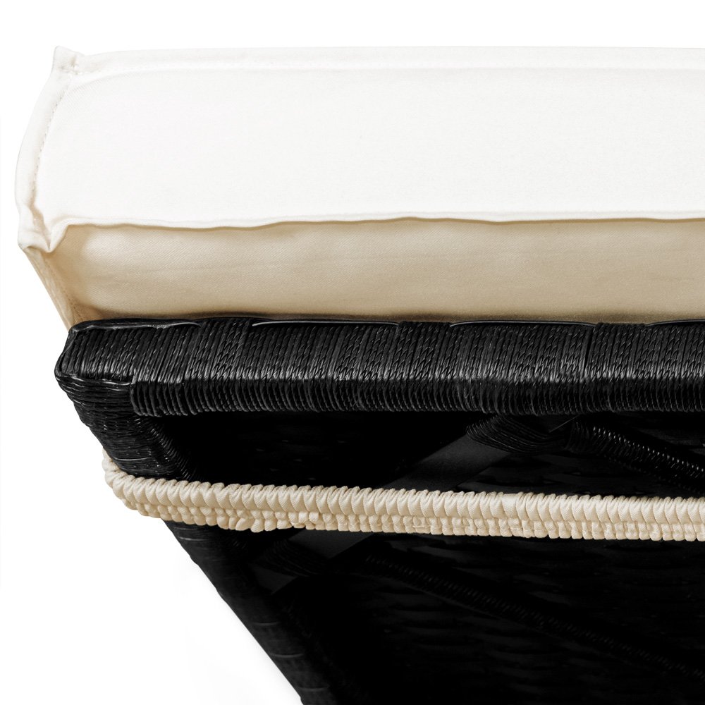 CASARIA Tumbona Doble Jardín 200x115Cm Negro Crema | 2 Personas, Carga 220Kg, Poliratán Resistente Intemperie, Cojín 7Cm, Funda Lavable, 2 Mesitas Plegables, Respaldo Ajustable