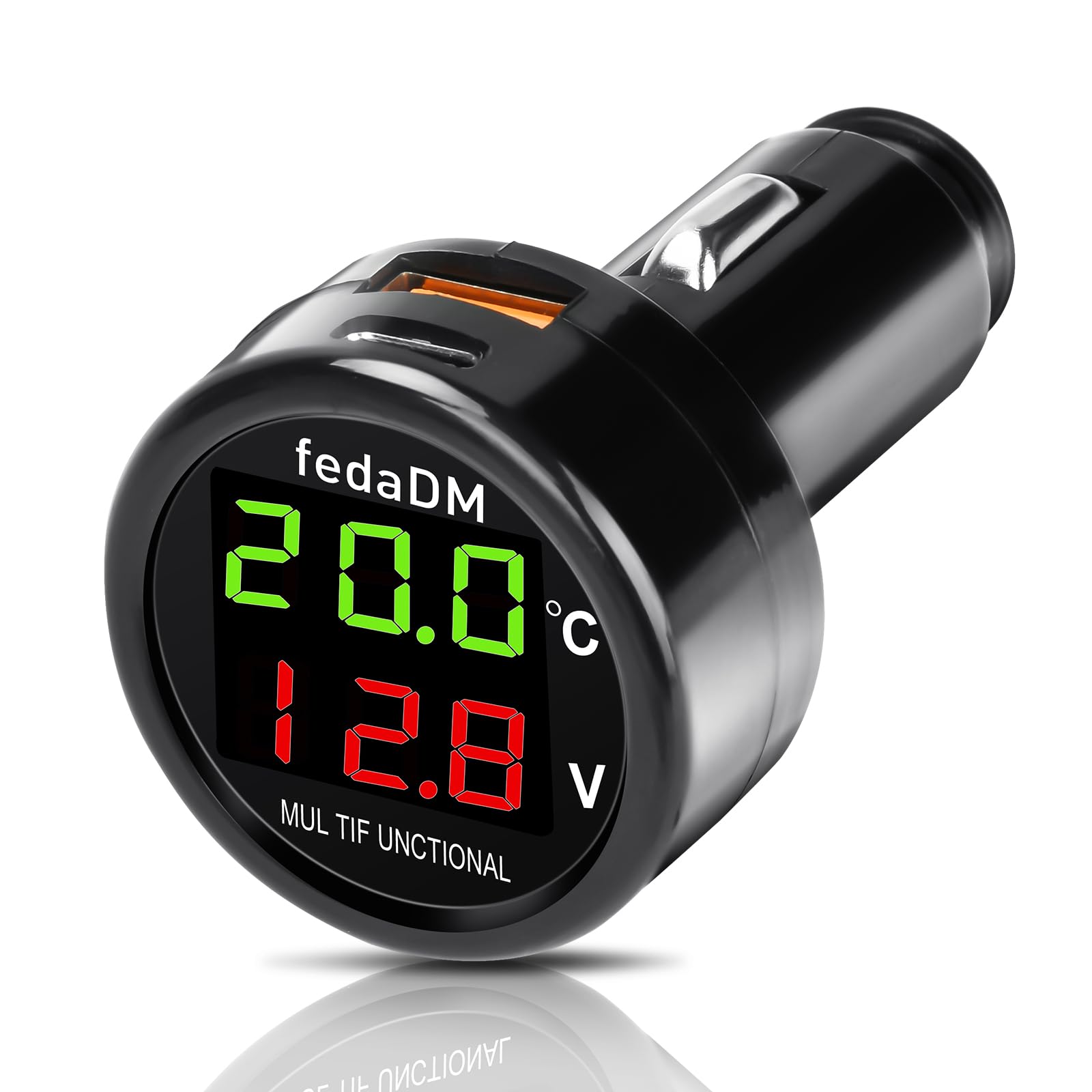 3-w-1 USB C ładowarka samochodowa, cyfrowy woltomierz samochodowy, termometr, 30W PD&QC USB zapalniczka, ładowarka, DC 12V 24V kontroler baterii, do samochodów osobowych, ciężarówek, autobusów