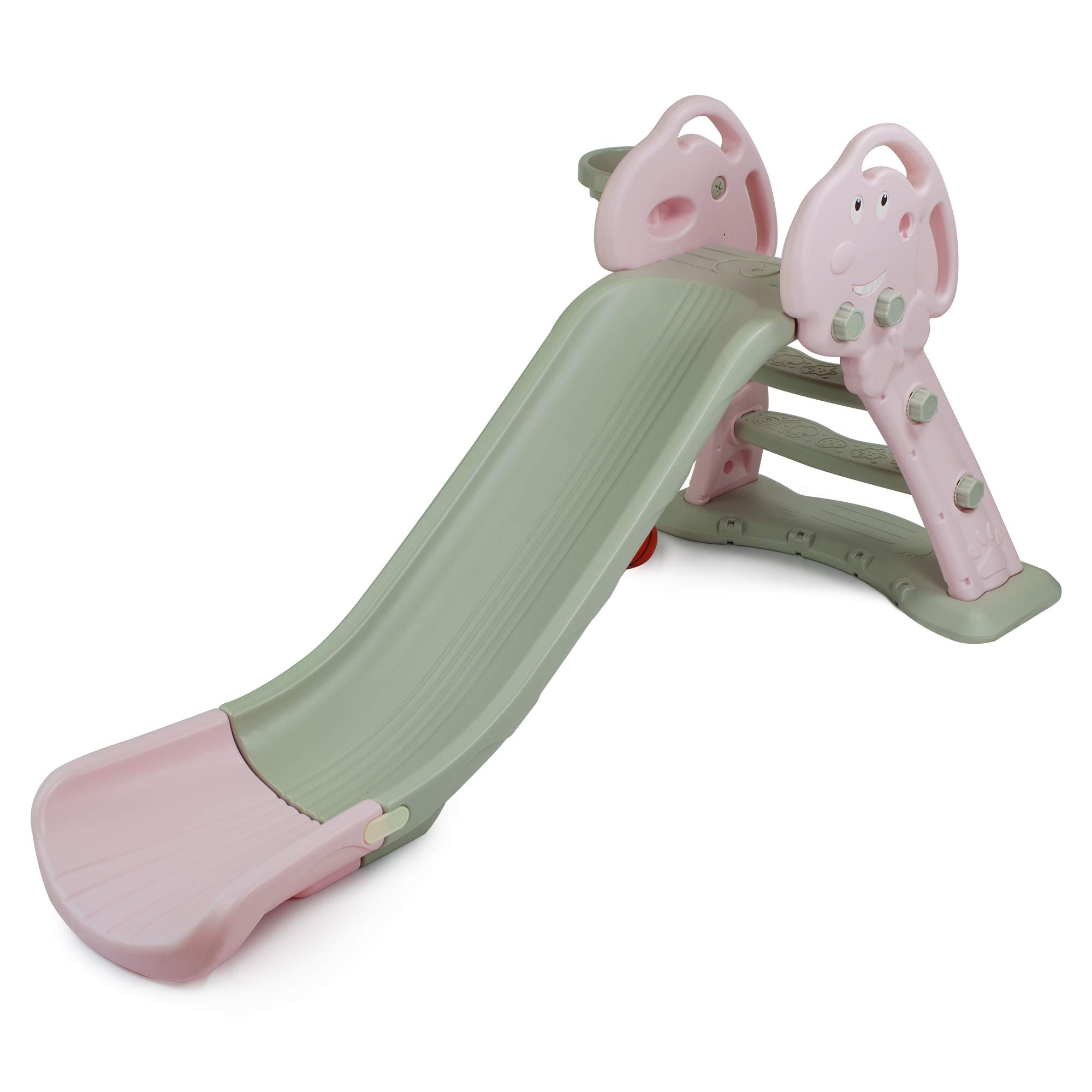 Home Canvas Easy Joy Slide for Kids 3 Step Playset Children Indoor Outdoor Toddler Backyard Climber Play Plastic Slide with Basketball Hoop Toys Playground Set Gift Pink (Pink)