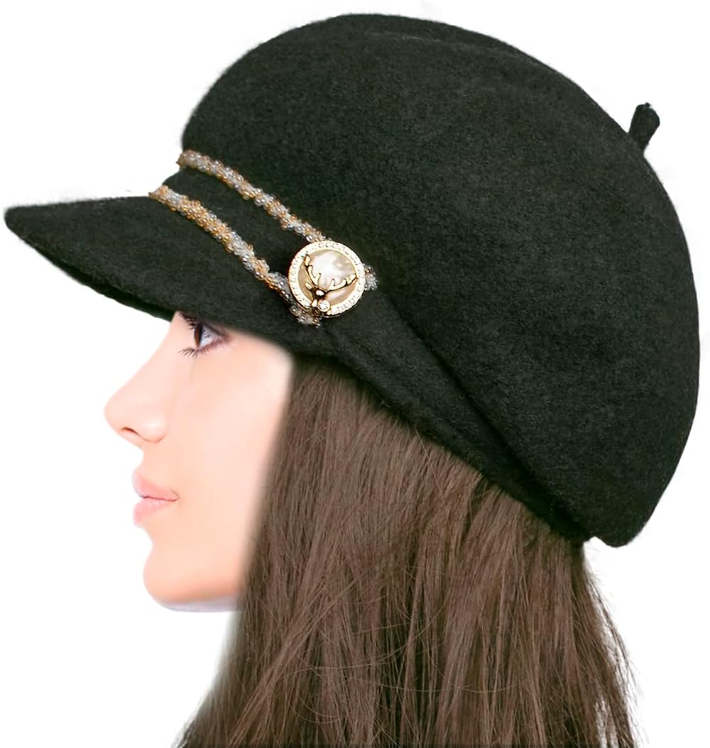 Dahlia Women's Chic Flower Newsboy Cap Hat Wool Blend - Dual Layer