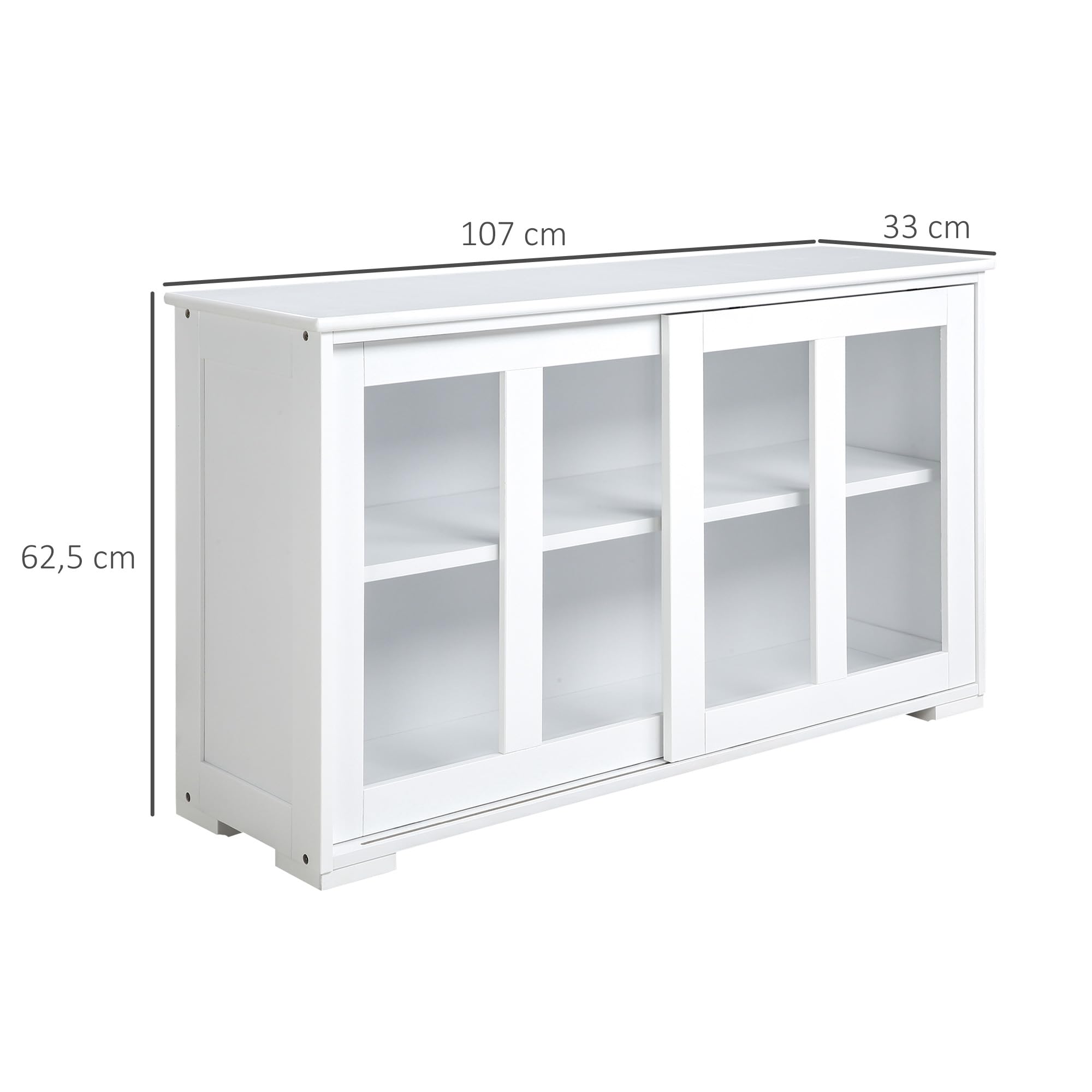 HOMCOM Aparador de Cocina Mueble Auxiliar de Cocina 107x33x62,5 cm Blanco | Aparador Apilable, 2 Puertas Corredizas de Vidrio, Estante Ajustable, para Salón Comedor