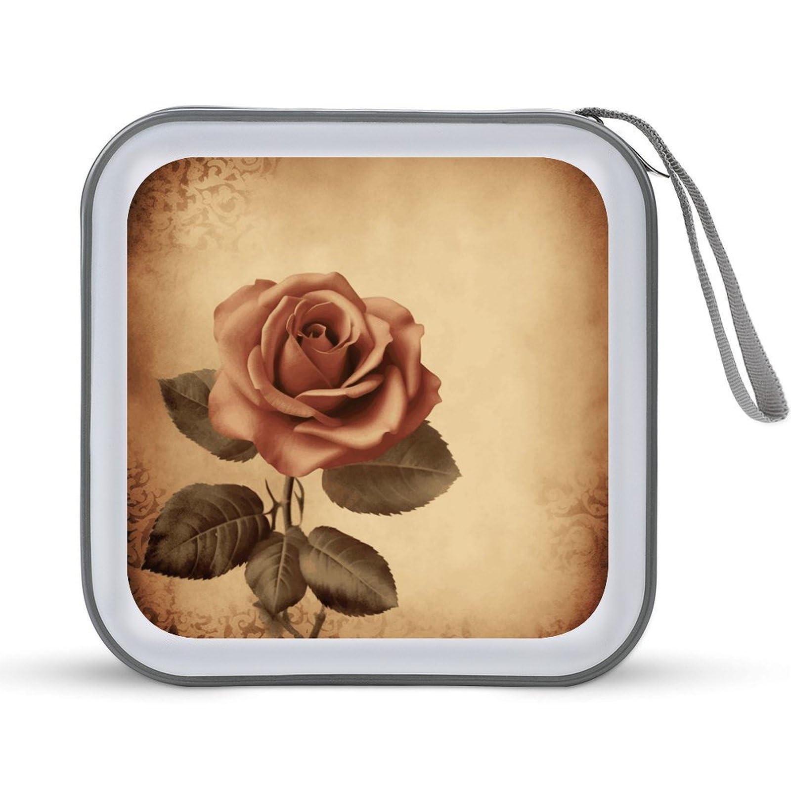 VstaDank Vintage Rose CD Case 40 Capacity Protective DVD Cases with Zipper Portable CD Collection Bag DVD Boxes Holder with Handle for Movie Blu Ray Audio Disk Music