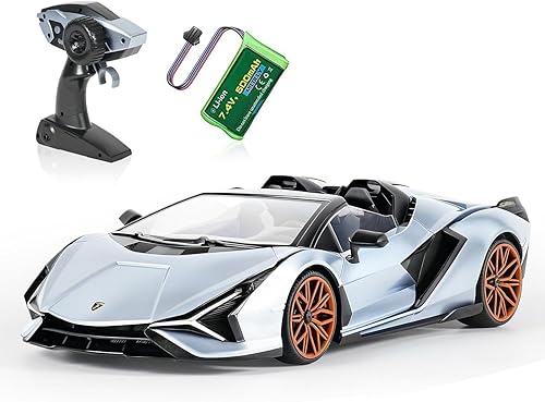 MIEBELY Lamborghini Auto de control remoto, auto de juguete Lambo a escala 116, 7.4 V, 500 mAh, con licencia oficial, 7.5 mih, autos RC con luz LED
