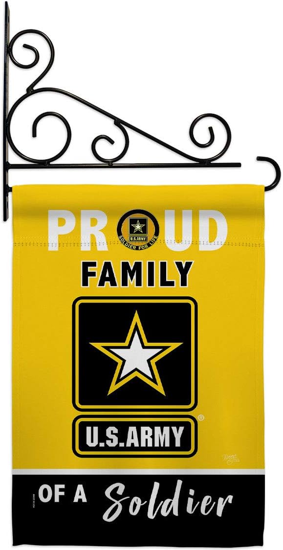 Proud Family Soldier Garden Flag Set Wall Holder Armed Forces Army Rangers United State American Military Veteran Retire Official Small Gift Yard House Banner Double-Sided Made In USA 13 X 18.5
