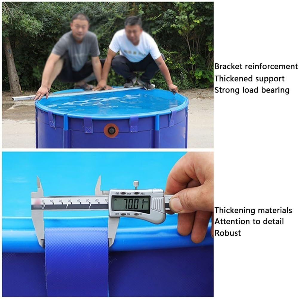 Laghetto per acquacoltura Pieghevole con Staffa, Vasca Rotonda per Pesci, Contenitore per l'acqua Pieghevole, Piscina in PVC Resistente per Giardino, Cortile, Campeggio, Uso Esterno (Blu 1x1