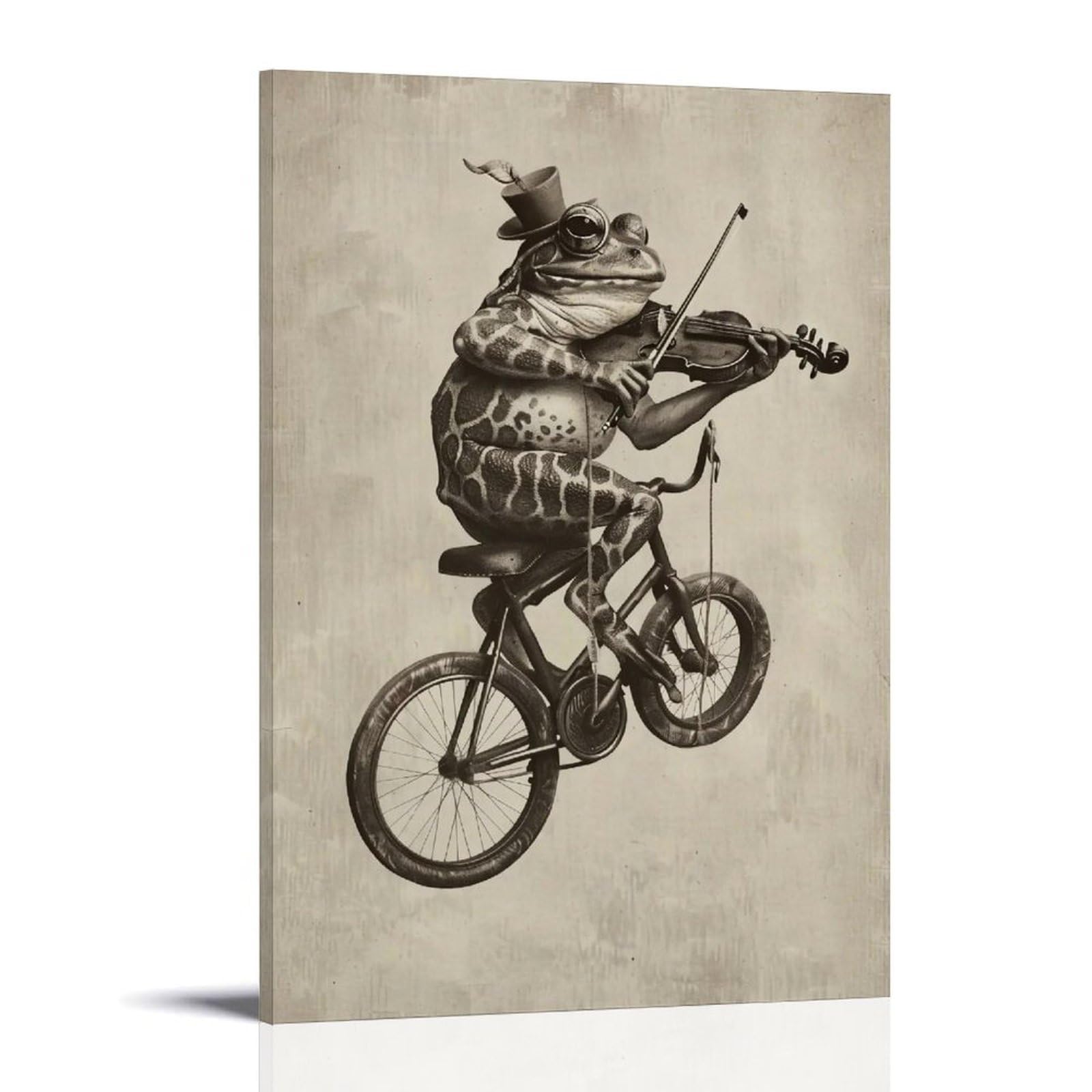 HUERYRYHY Whimsical Unicycle Violin Frog 04 Poster Wall Art Canvas Vintage Aesthetic Painting Decor for Rooms 20x30inch Frame-style