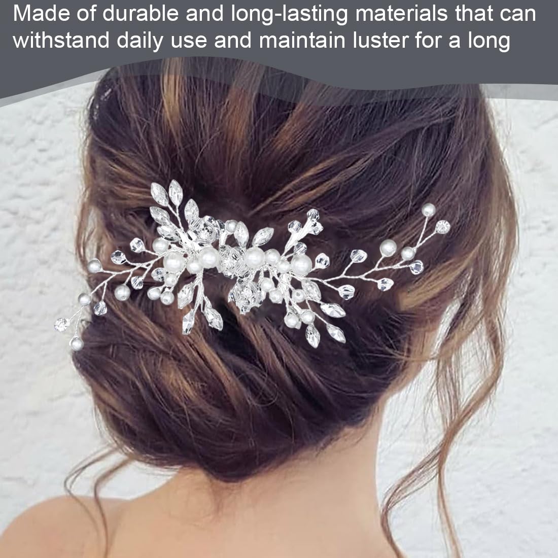 Peinetas para el Pelo de Novia con Cristal y Flor, Tocados de Pelo Boda con Perlas, Adornos Elegantes para Mujeres y Niñas, Color Plata