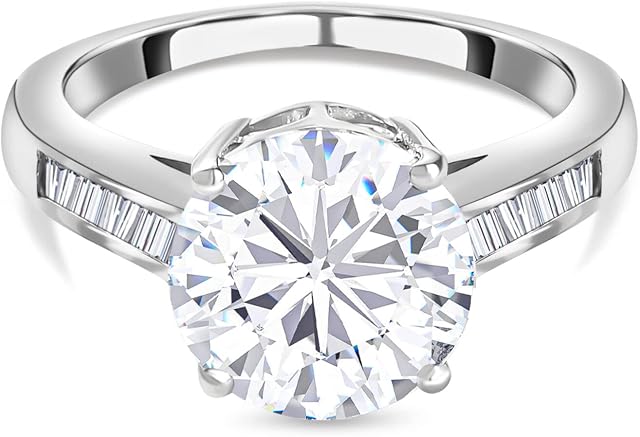 TJC Moissanite Solitaire Ring for Women in Platinum Plated 925 Sterling Silver Prong Setting Metal Wt. 3.5 Grams