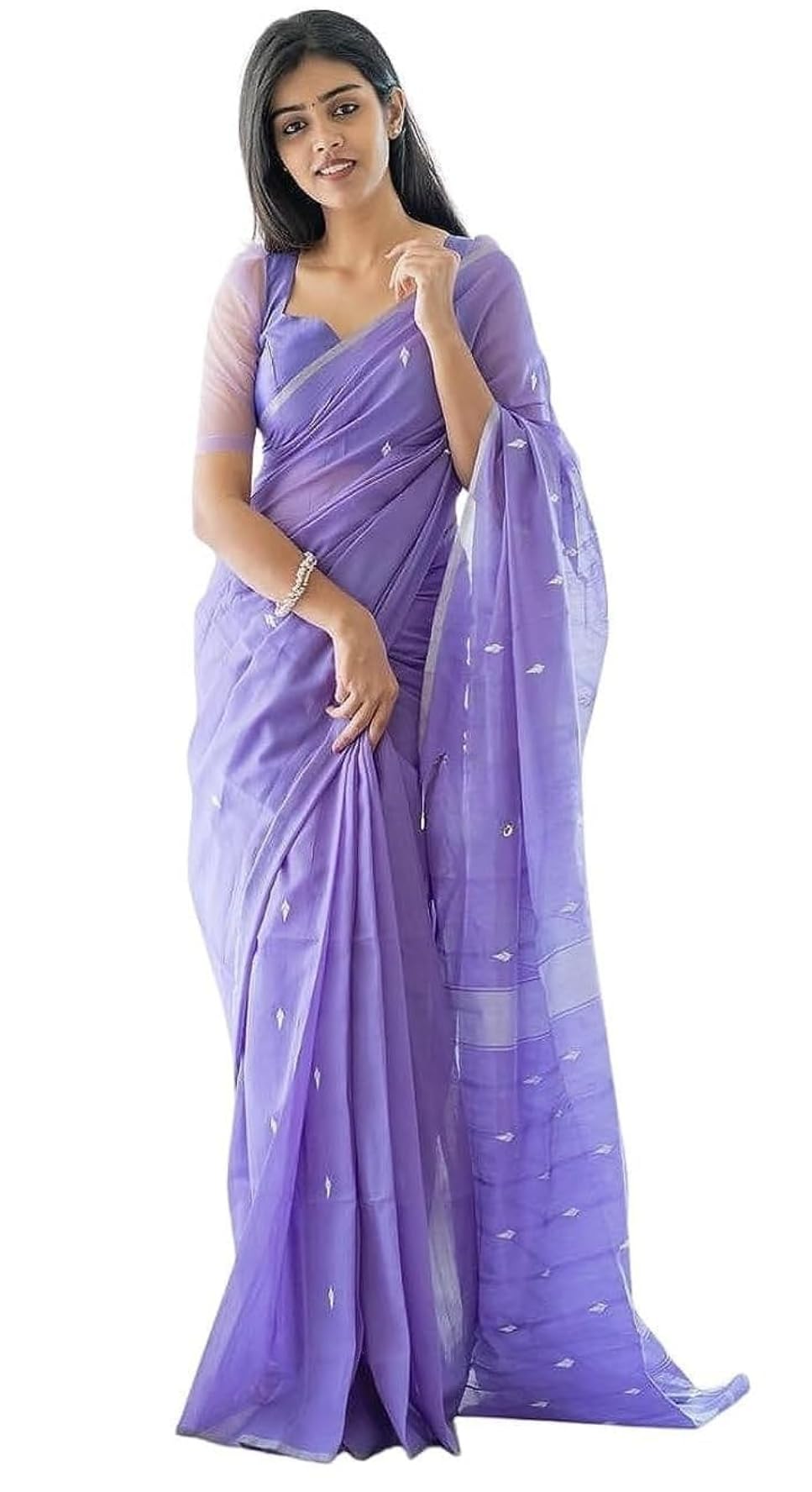 C J Enterprise Women's Pure Soft Cotton Silk Saree Kanjivaram Style With Blouse Piece for Wedding (Cotton Lavendor Paithani)