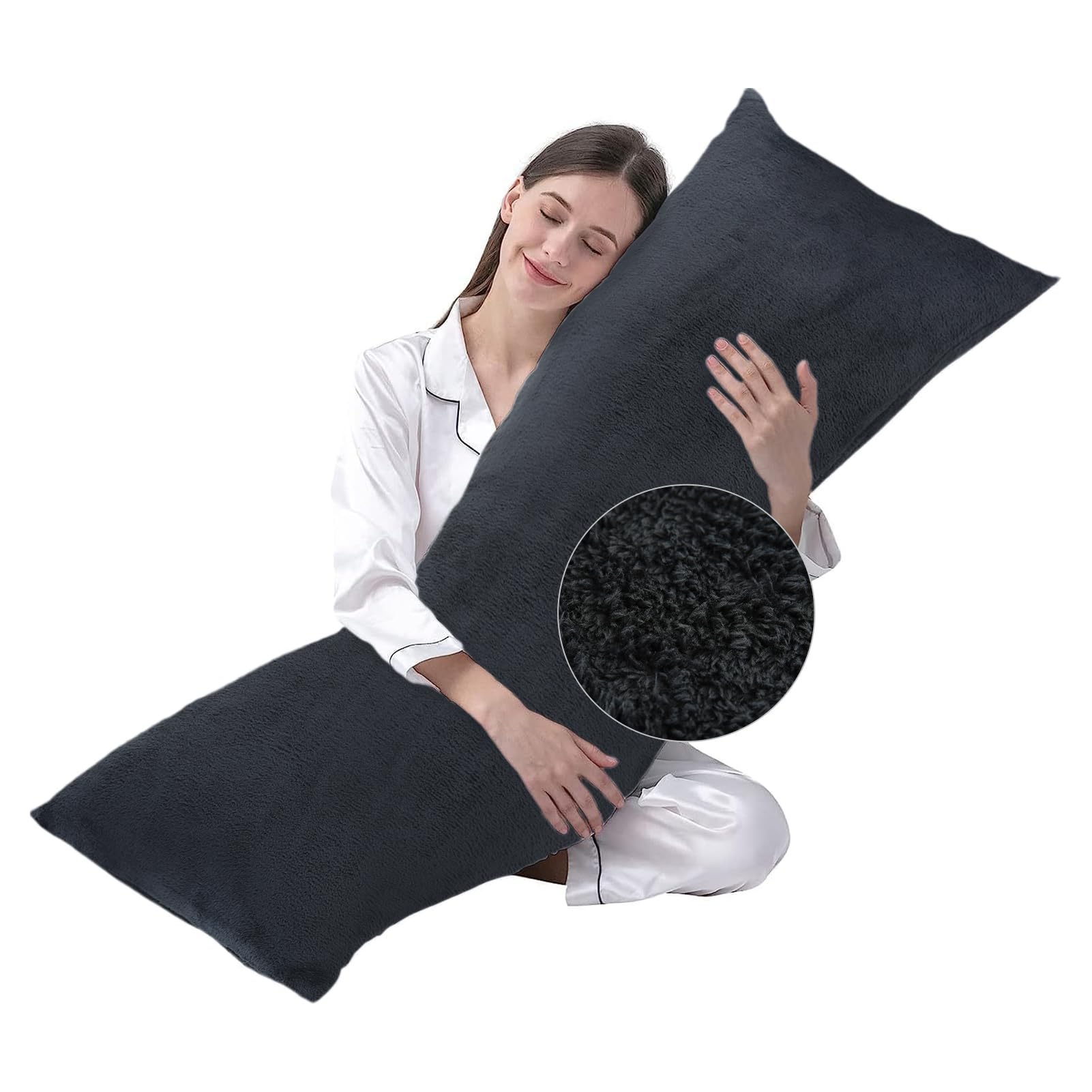 (SIMILAR ITEM) DOWNCOOL Large Body Pillow Insert with Faux Fur Cover - Fluffy Long Bed Pillow for Sleeping - Breathable Full Body Pillow for Adults - 20x54 inch (Grey, with Cover)