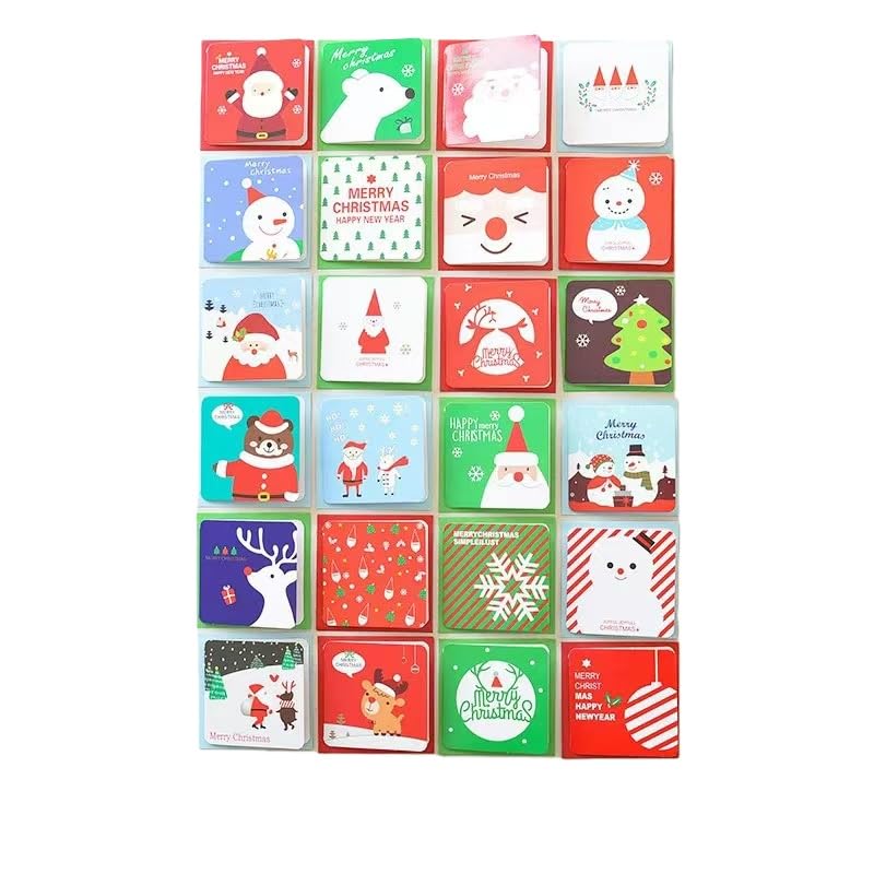 HUBGFEQ 24 tarjetas de felicitación de Navidad, mini tarjeta de bendición, sobre para fiestas, Año Nuevo, invitación, postal, tarjeta de regalo, 24 unidades