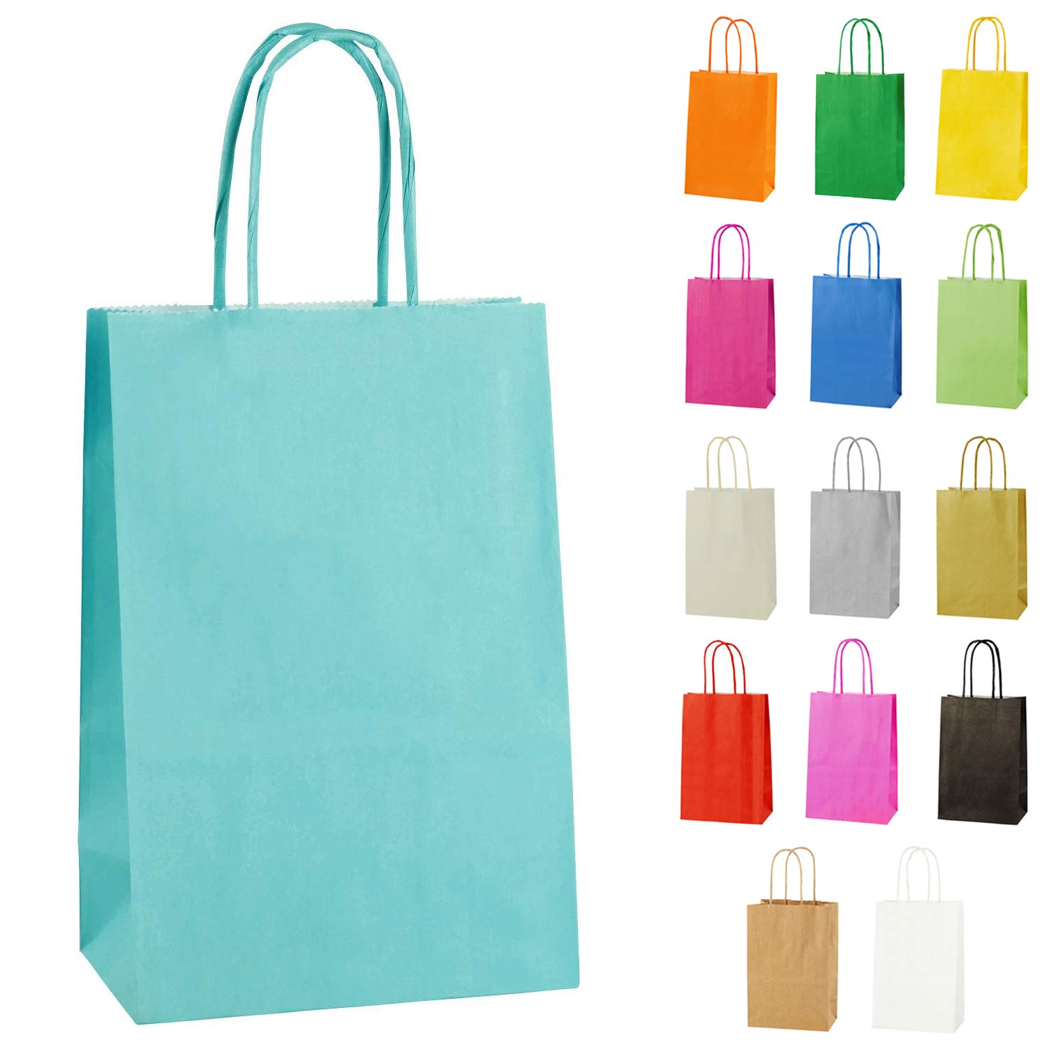 Thepaperbagstore 10 Light Blue Paper Party Bags With Handles - Colourful Paper Gift Bags for Kids and Adults Parties, Birthdays, Weddings, Baby Showers, Hen Parties and Sweets 14x21x8cm โ image 1