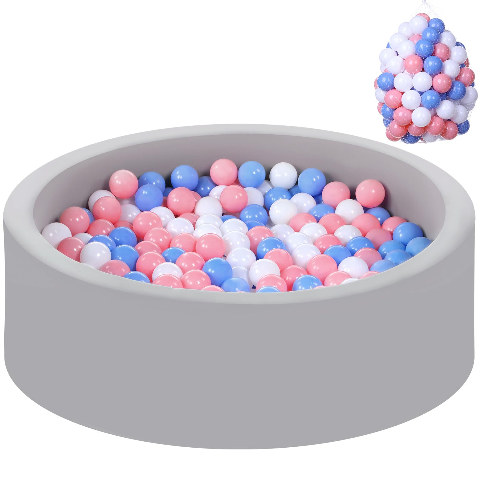 Wilwolfer Foam Ball Pit, Ball Pit for Toddlers, Gray, 100 Tricolor Balls
