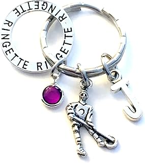 Gift for Ringette Player Keychain, Gift for Daughter or Ringette Mom, Mother's Day Key Chain, Granddaughter, Niece, Women, Girl Keyring, End of Year Team Present, with your choice of initial and birthstone