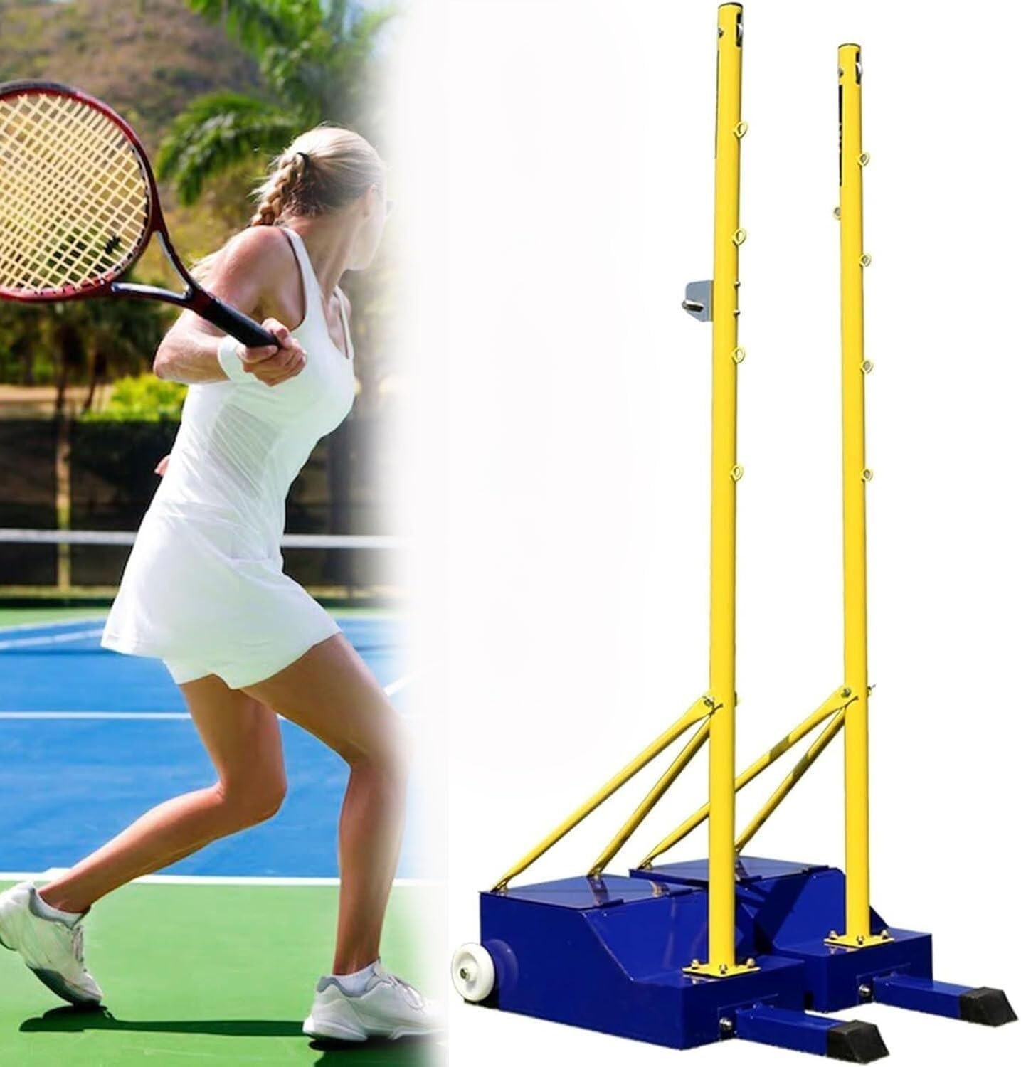 Badminton/Volleyball Poles and net Set, Portable Volleyball net for Backyard, freestanding Badminton Court Training net for Indoor or Outdoor, Volleyball net Stand with Poles(H2:1.55m)