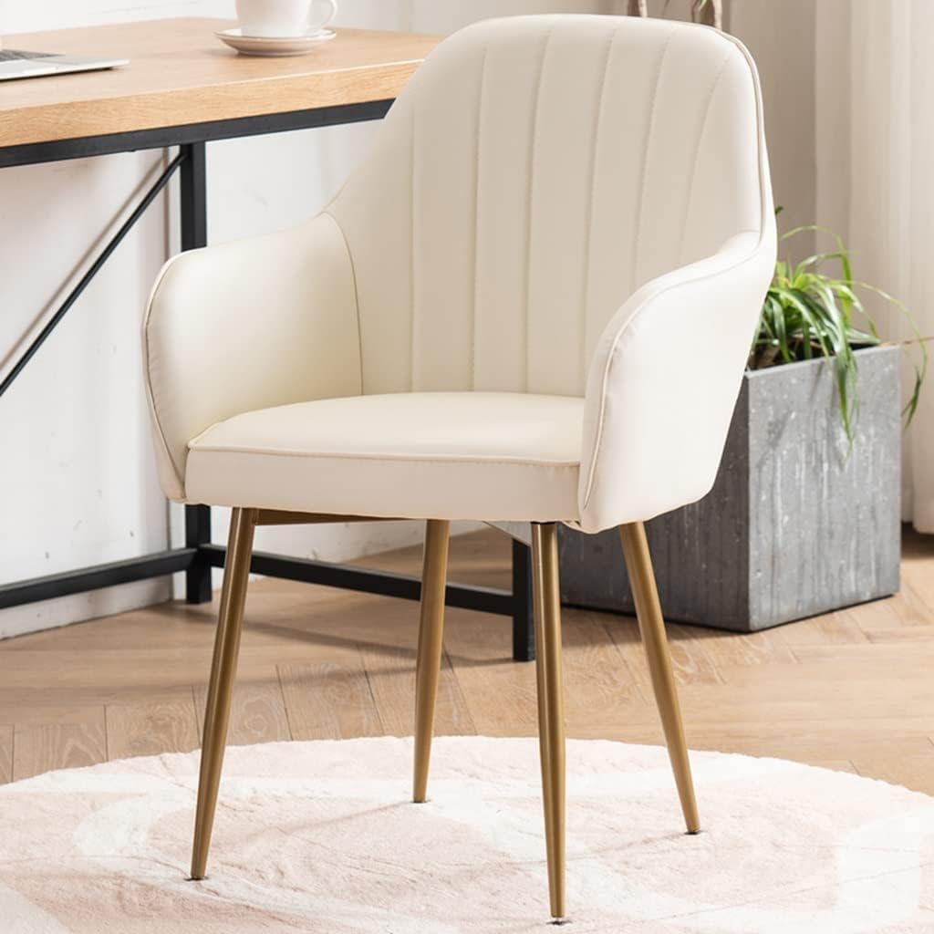 Plush Dining Chair | Accent Chair for Living Room Bedroom Restuarant | Velvet Fabric & Thick Cushion Seat with Sturdy Glossy Metal Legs (Golden Legs, White)-image-46