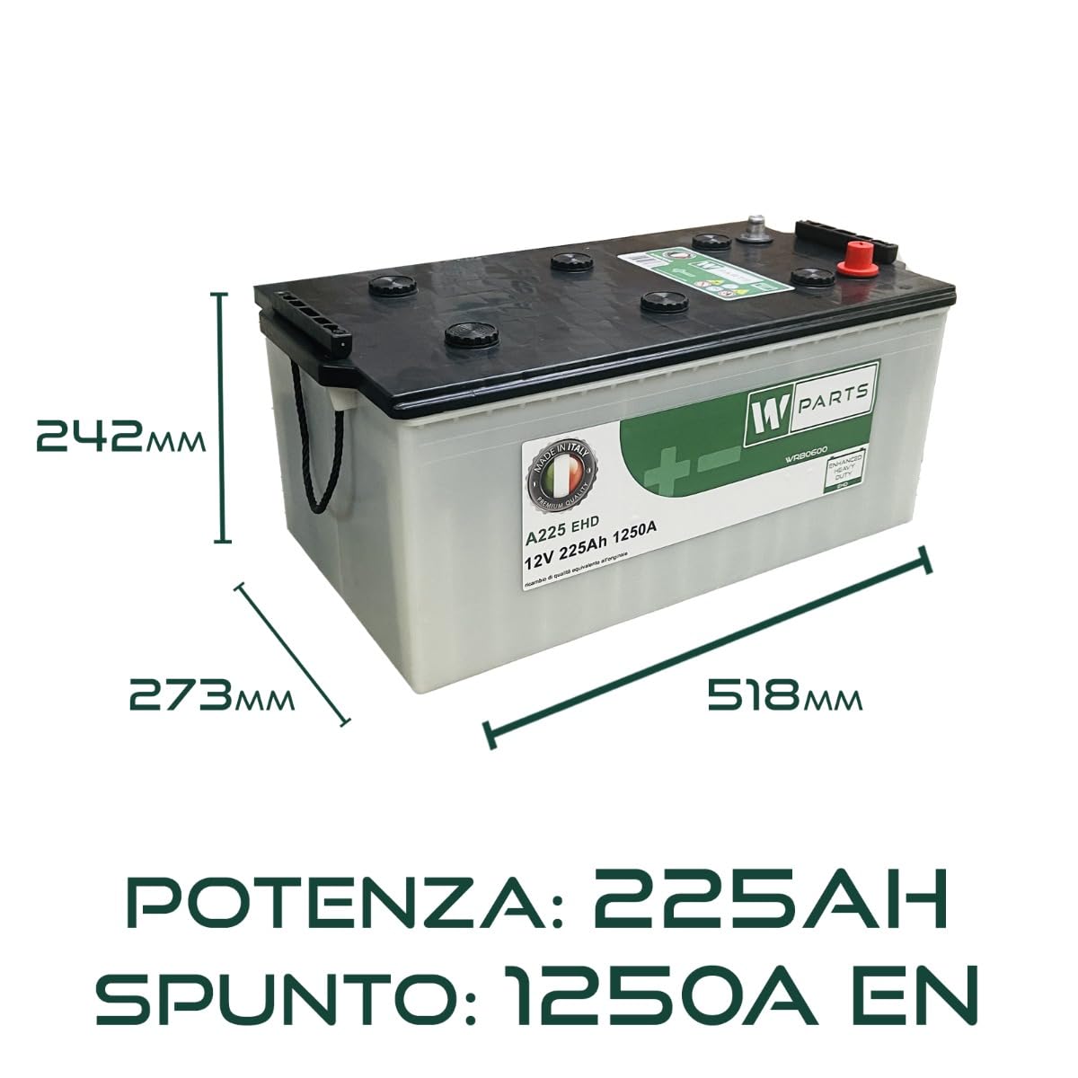 BATTERIA INDUSTRIALE CAMION AUTOCARRO 225Ah - 1250A - Heavy Duty | 225 Ah| 220Ah