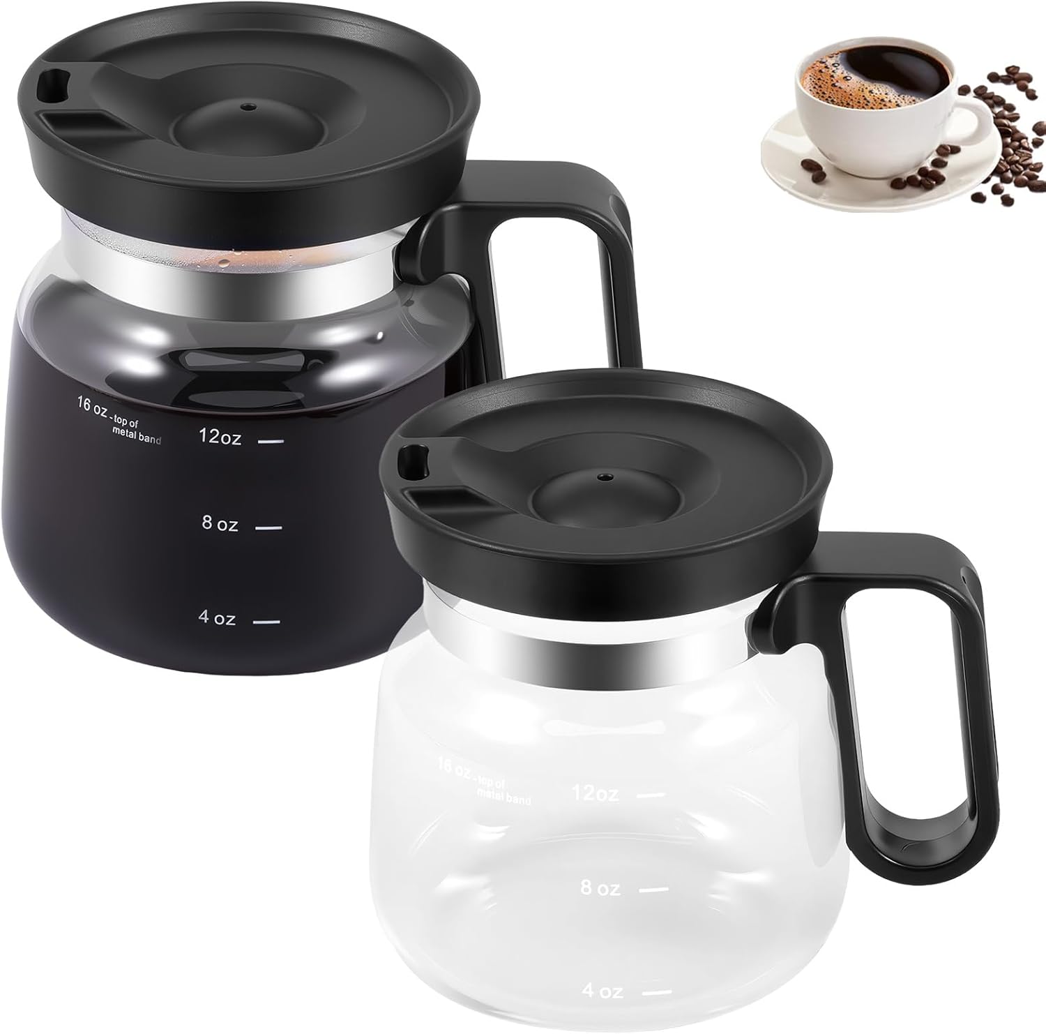 16OZ Coffee Pot Shaped Mug, Glass Coffee Mug Coffee Pot Style with Leak Proof Lid and Ergonomic Handle, Hot Beverages Chocolate Travel Cup for Office Desk Hot Teas, Hot Chocolate (2)