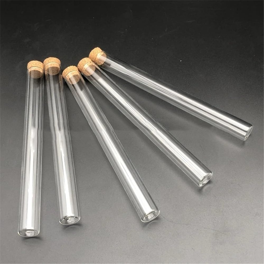 Glasreagenzgläser mit Korkstopfen, Labor-Reagenzglas mit Naturkorken, mehrere Größen, durchsichtiges Glasröhrchen flachem Boden, Packungen(30x200mm 10pcs)