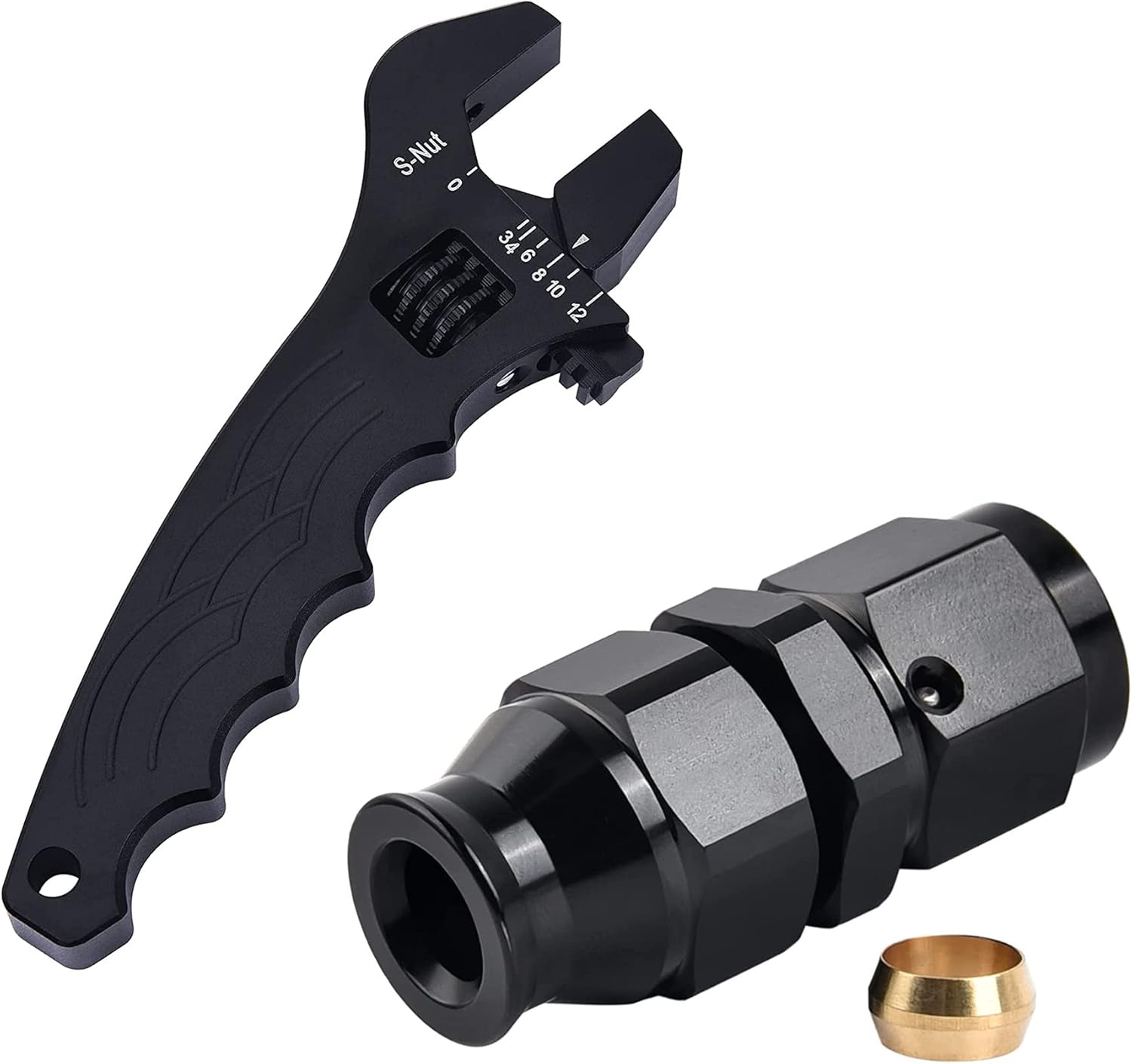 EVIL ENERGY 6AN Female to 3/8" Hardline Tube Fitting Bundle with Adjustable 3AN-12AN Wrench Aluminum Black