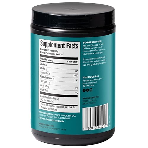 Miniatura 10 de Perfect Keto polvo de aceite de MCTTriglicéridos de Cadena Media de Cocos Para Ketosis y Suplemento Energético de Cetona en la Dieta Ketogénicafácil