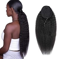 Vista 31 de Extensiones de Cola de Caballo de Cabello Humano Liso con Clip, 100% Cabello Brasileño Sin Procesar con Correa Mágica que se Envuelve Alrededor