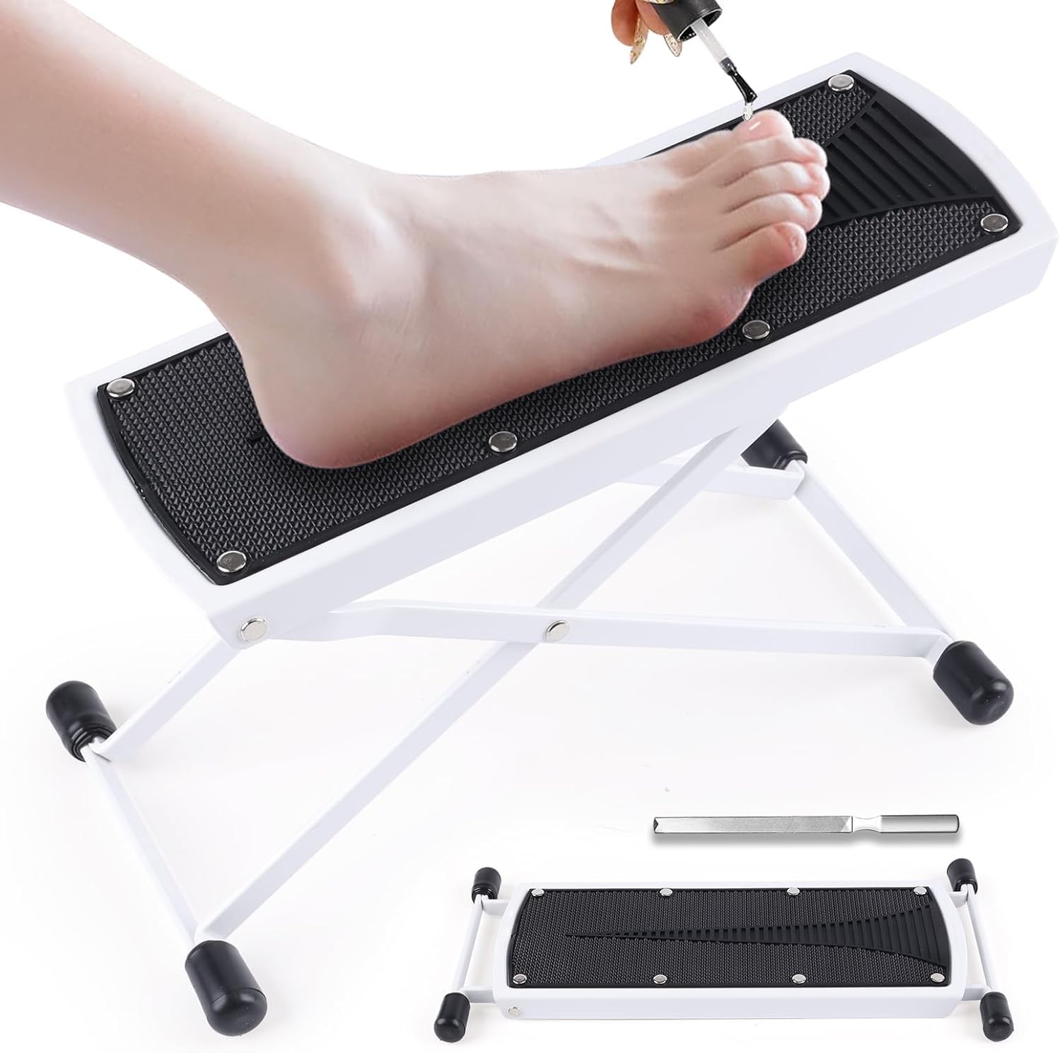 White Aluminum Alloy Pedicure Foot Rest, 6 Heights Adjustable Non-Slip Foldable Pedicure Stool for Easy at Home Pedicures, No More Bending or Stretching