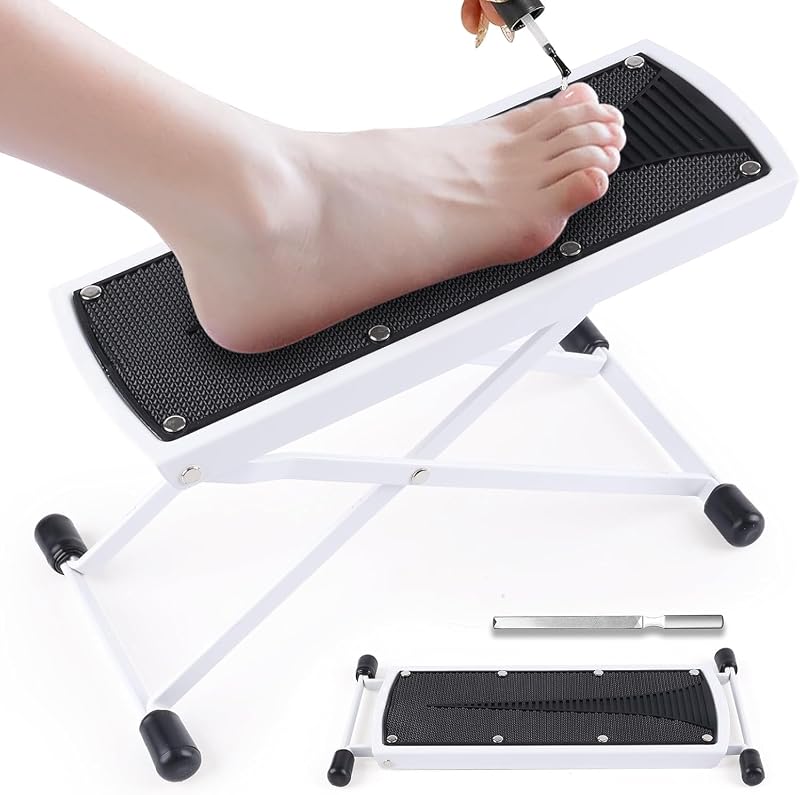 Apoio para Pés de Pedicure YINGJEE em Liga de Alumínio Branco, Dobrável e com 6 Alturas Ajustáveis, Modelo JTB02