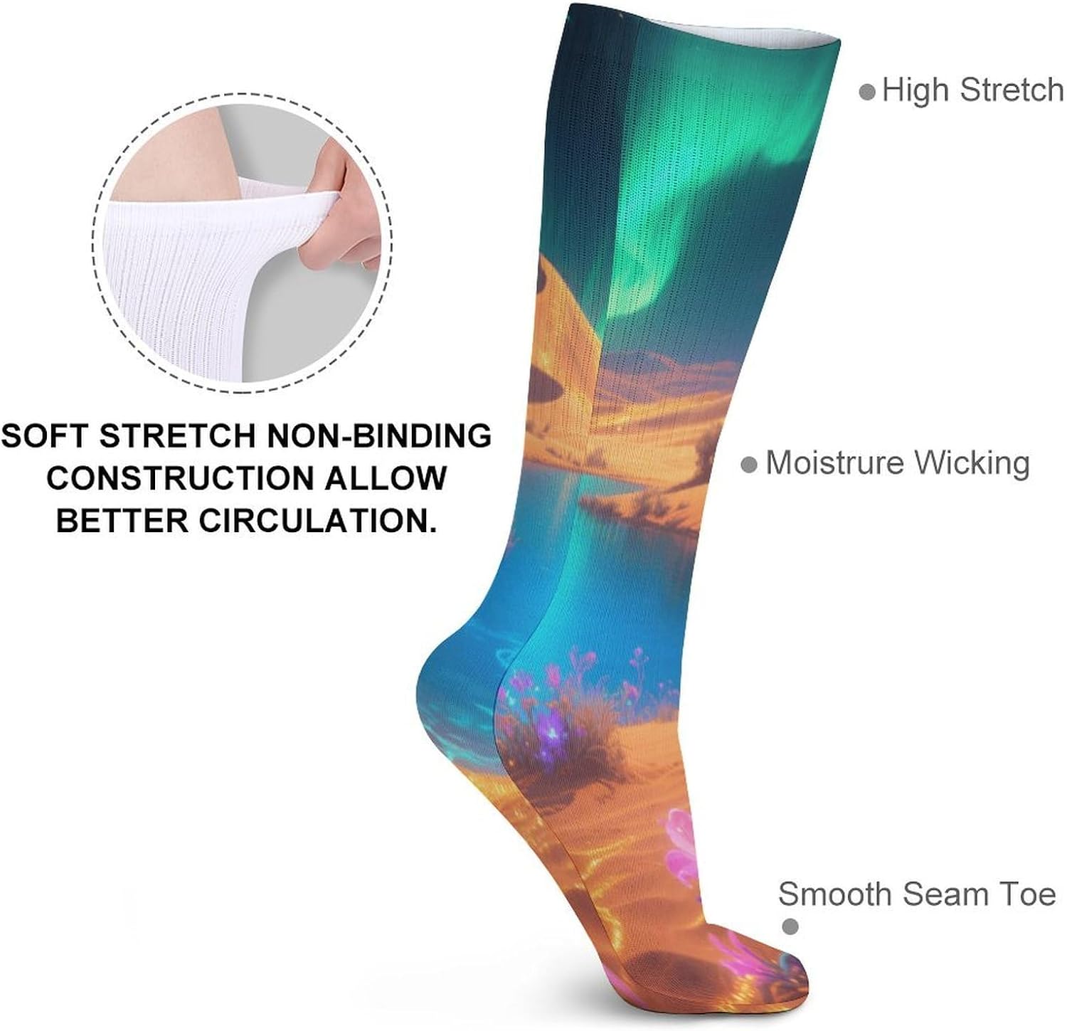 Desert Oasis Crew Socks High Stocking Thermal Socks | Tube Socks-Breathable-Moisture-Soft-wicking for Hospital Pilates Yoga for women men Grippy for office and daily walking