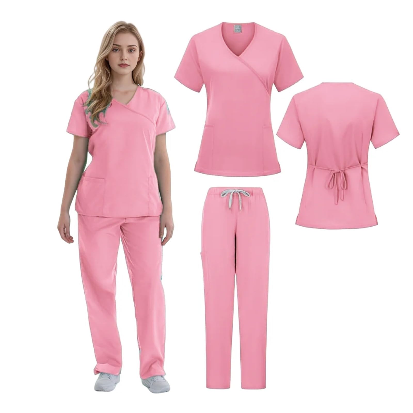 Divisa Da Infermiera Scrub Uniformi Set Infermiera Spandex Spa Uniforme Donne Infermiera Scrubs Dottore Camicetta Set di Scrub Suit Infermiera Set Per Cosmetologia E Assistenza Sanitaria(Pink,XXL)