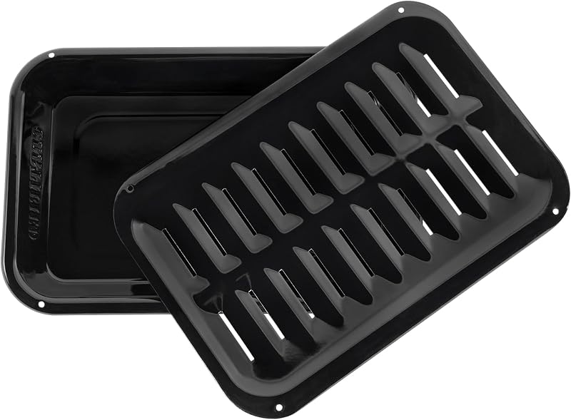 Small 2-Piece Broiler Pan & Grill Set Porcelain-on-Steel 13"x8-3/4"x1-3/8" Broiler Pan for Oven, Black Whirlpool 4396923, Maytag, Kitchen-Aid replacement