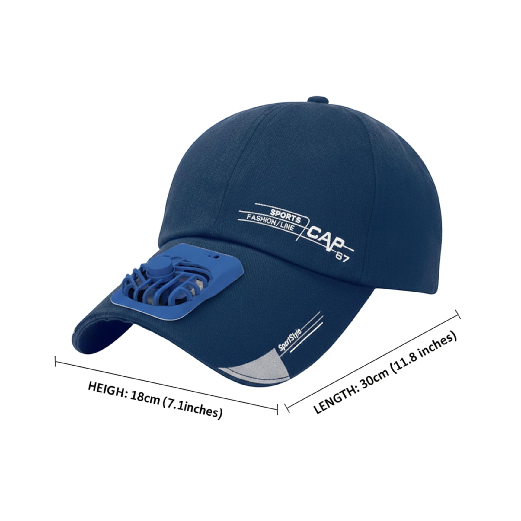 Casquette avec ventilateur intégré pour l'extérieur casquette rafraîchissante avec flux d'air puissant de baseball de protection solaire pour l'été les voyages et le sport (bleu).